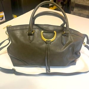London Fog Bensen green satchel gold hardware crossbody shoulder bag EUC leather